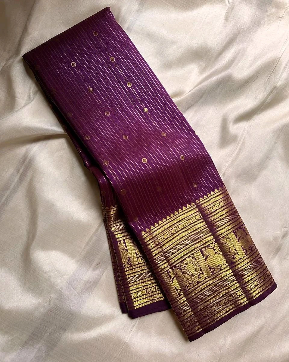 Purple Silk Saree with Gold Zari Border