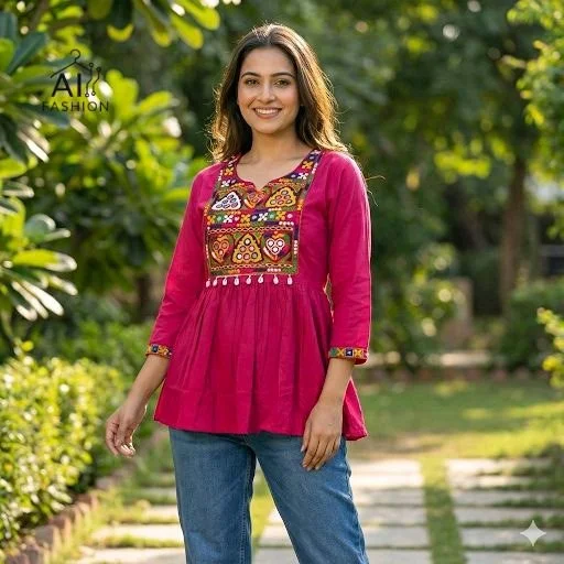 Rayon Kurti with Colorful Mirror Work Embroidery 3