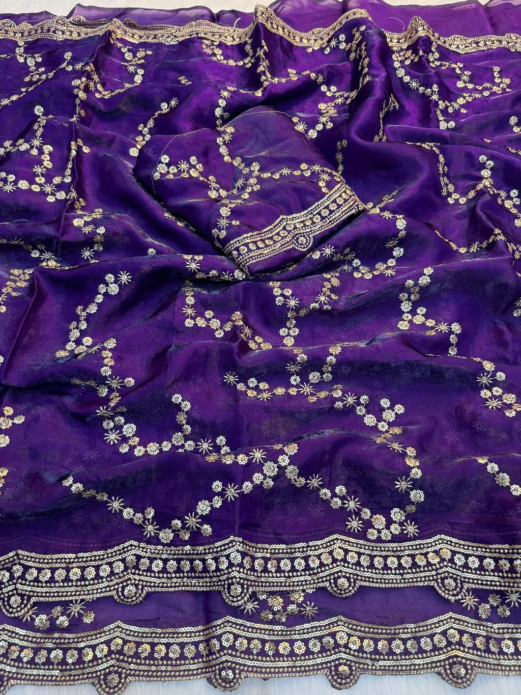 Emerald Green Saree with Sequin and Zari Embroidery 4