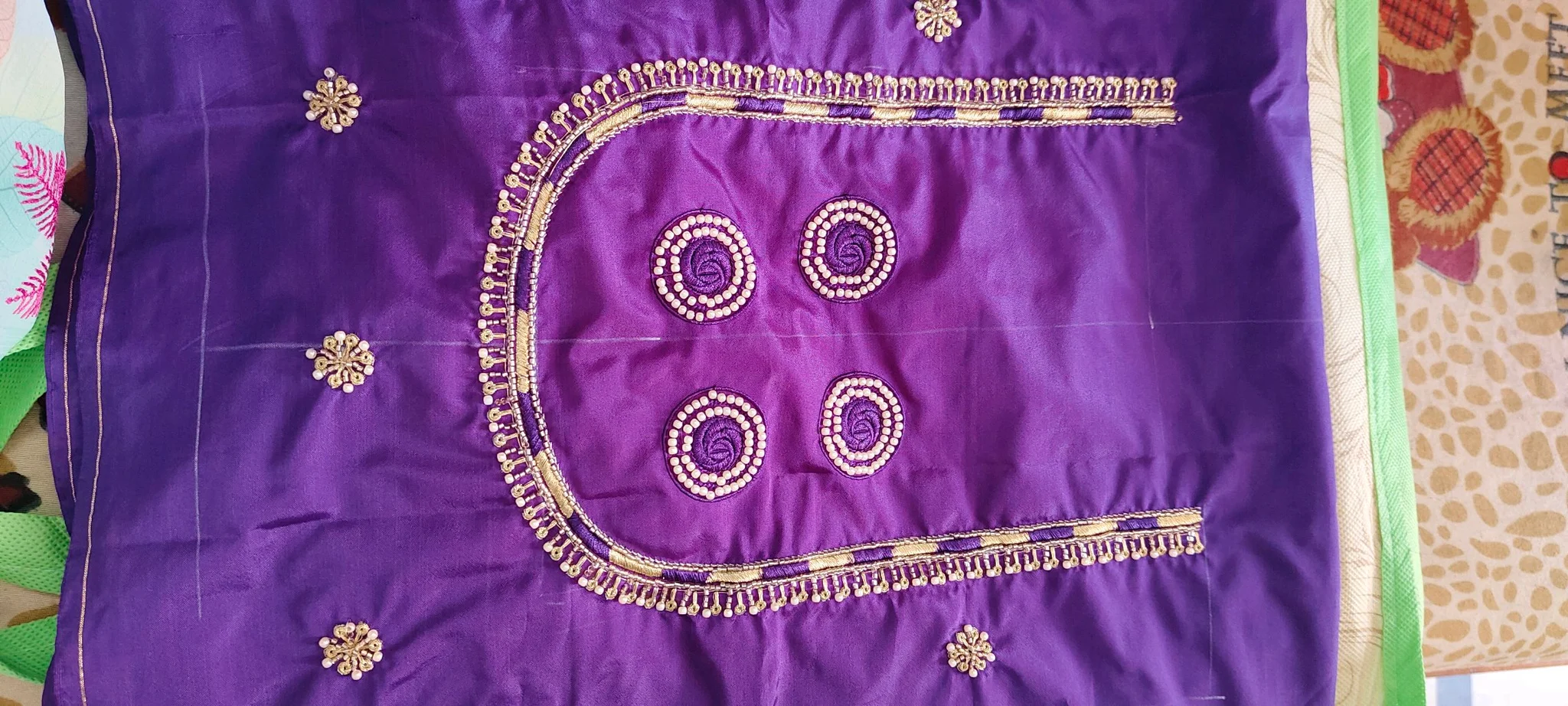 Purple Computer Maggam Floral Embroidered Blouse Piece thumbnail 2