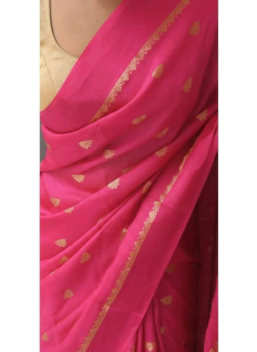 Viscose Saree with Gold Zari Motifs and Border 1