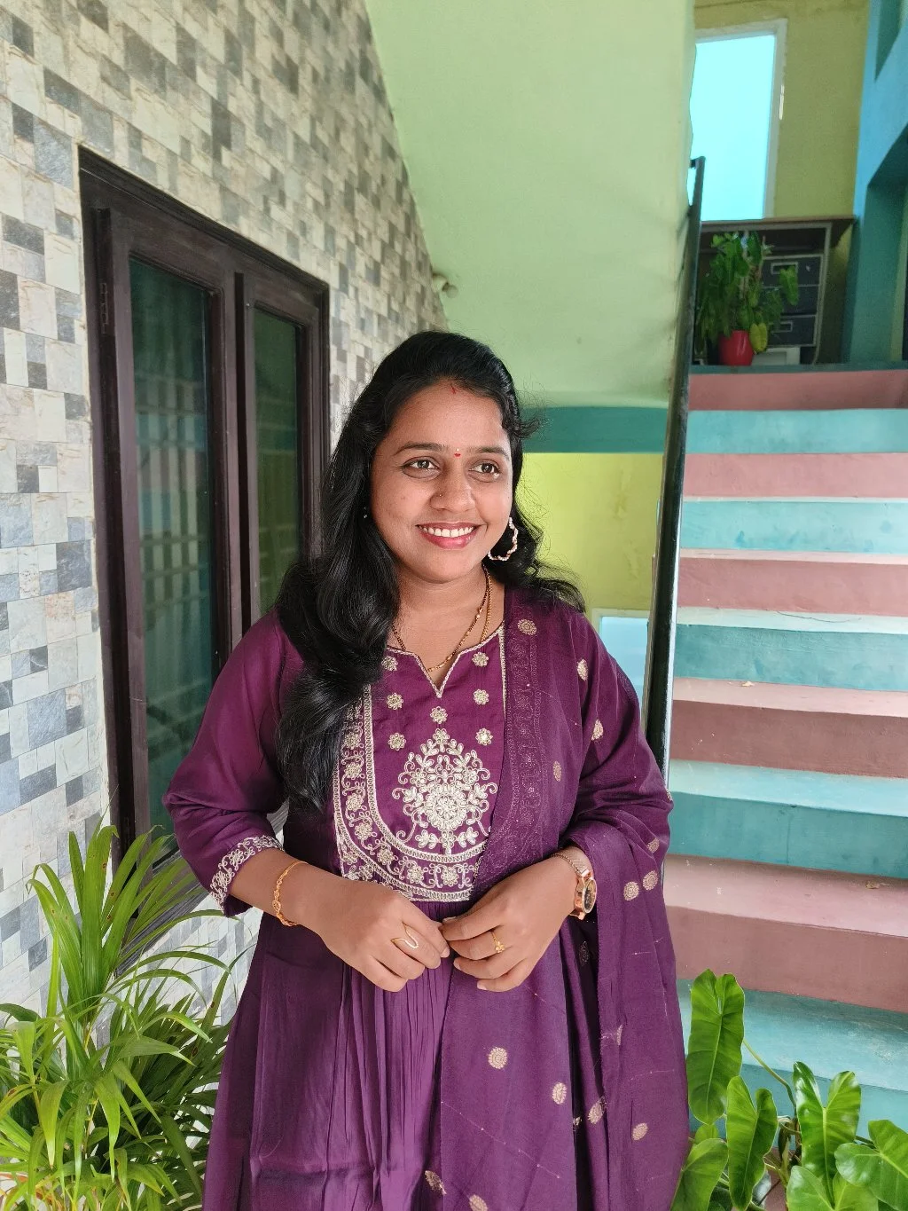 Plum Embroidered Kurta Set with Gold Detail Dupatta 2