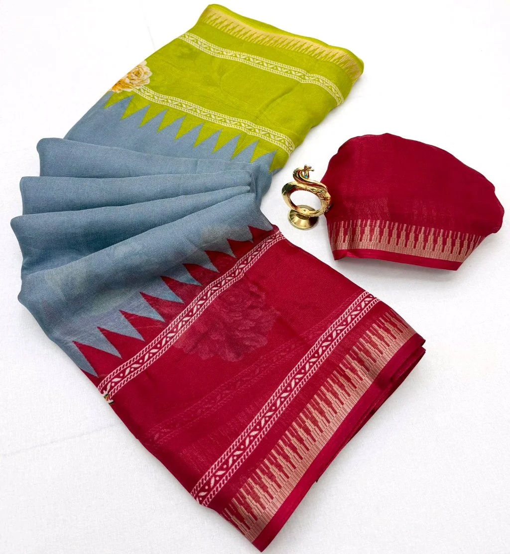 Heavy Marshmellow Blooming Colour Sarees with Contrast Blouse thumbnail 4