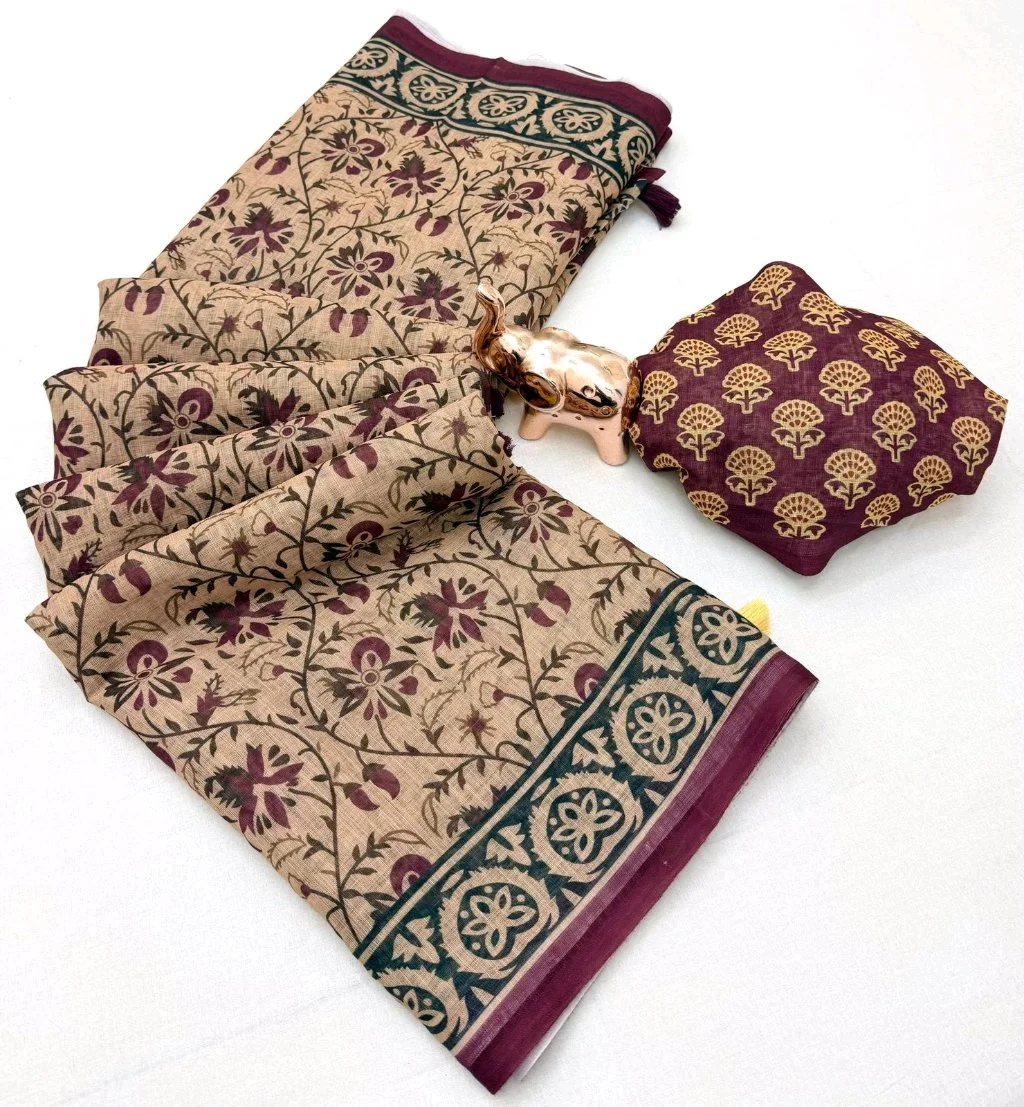 Abha Linen Saree with Elephant Digital Print 4
