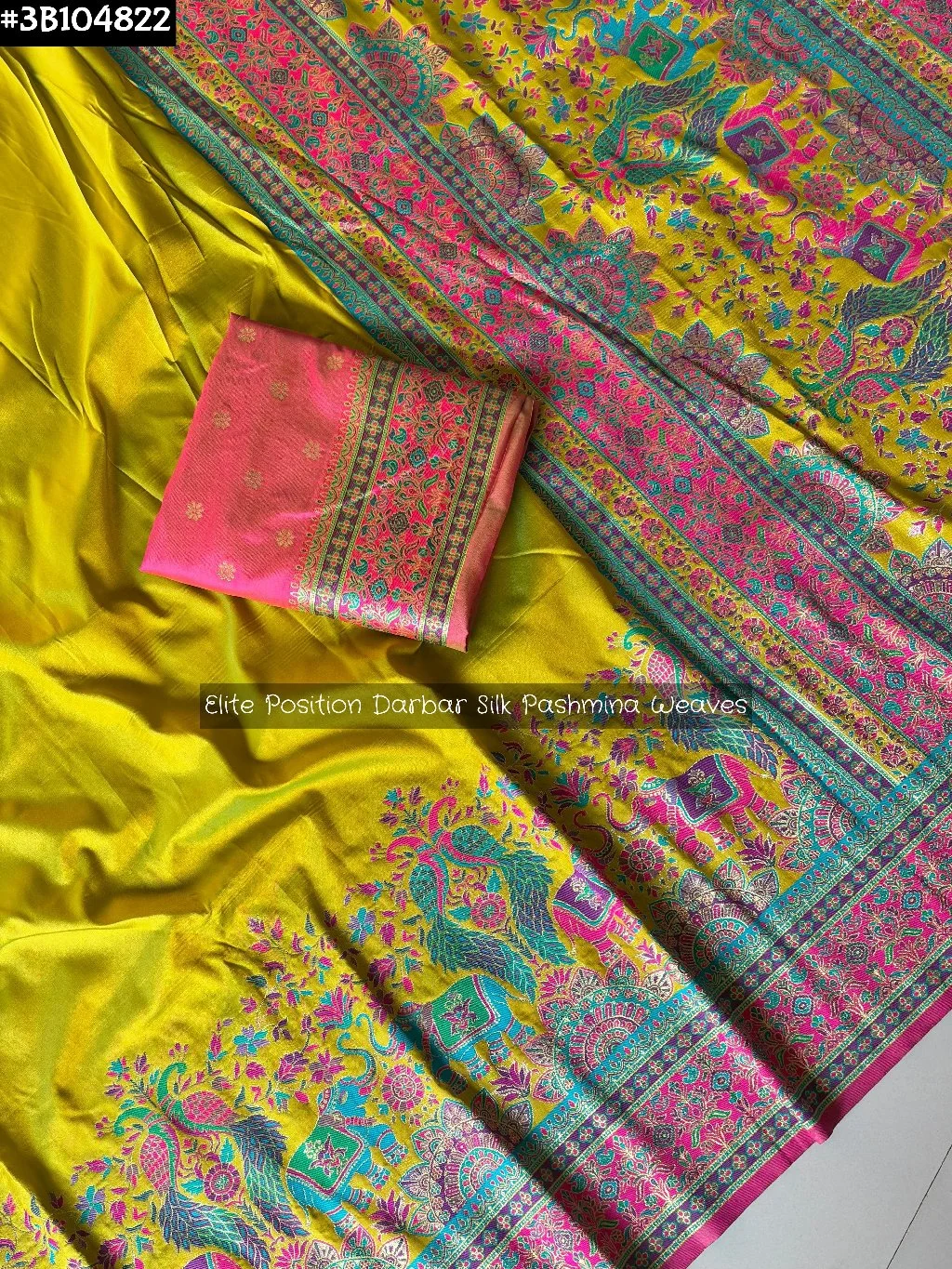 Black Darbar Silk Pashmina Saree with Multicolor Weaves 2