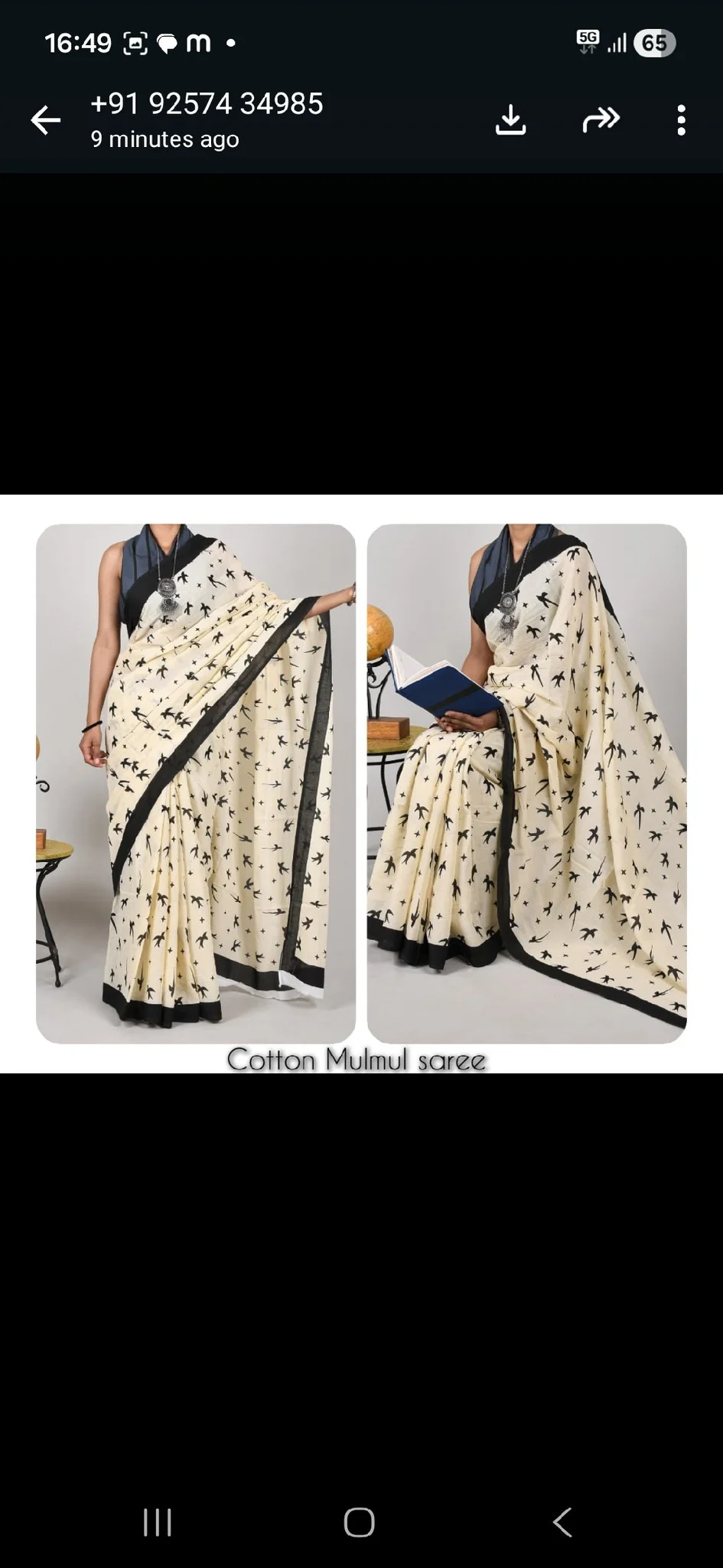 Cotton Mulmul Saree with Bird Print