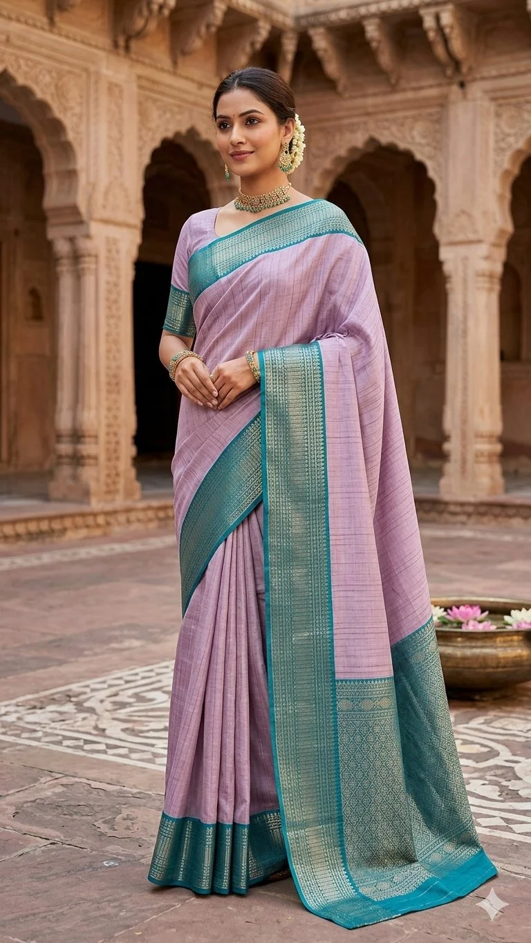 Lavender Mashroom Silk Saree Which Is Very Comfortable And Light Weight Super