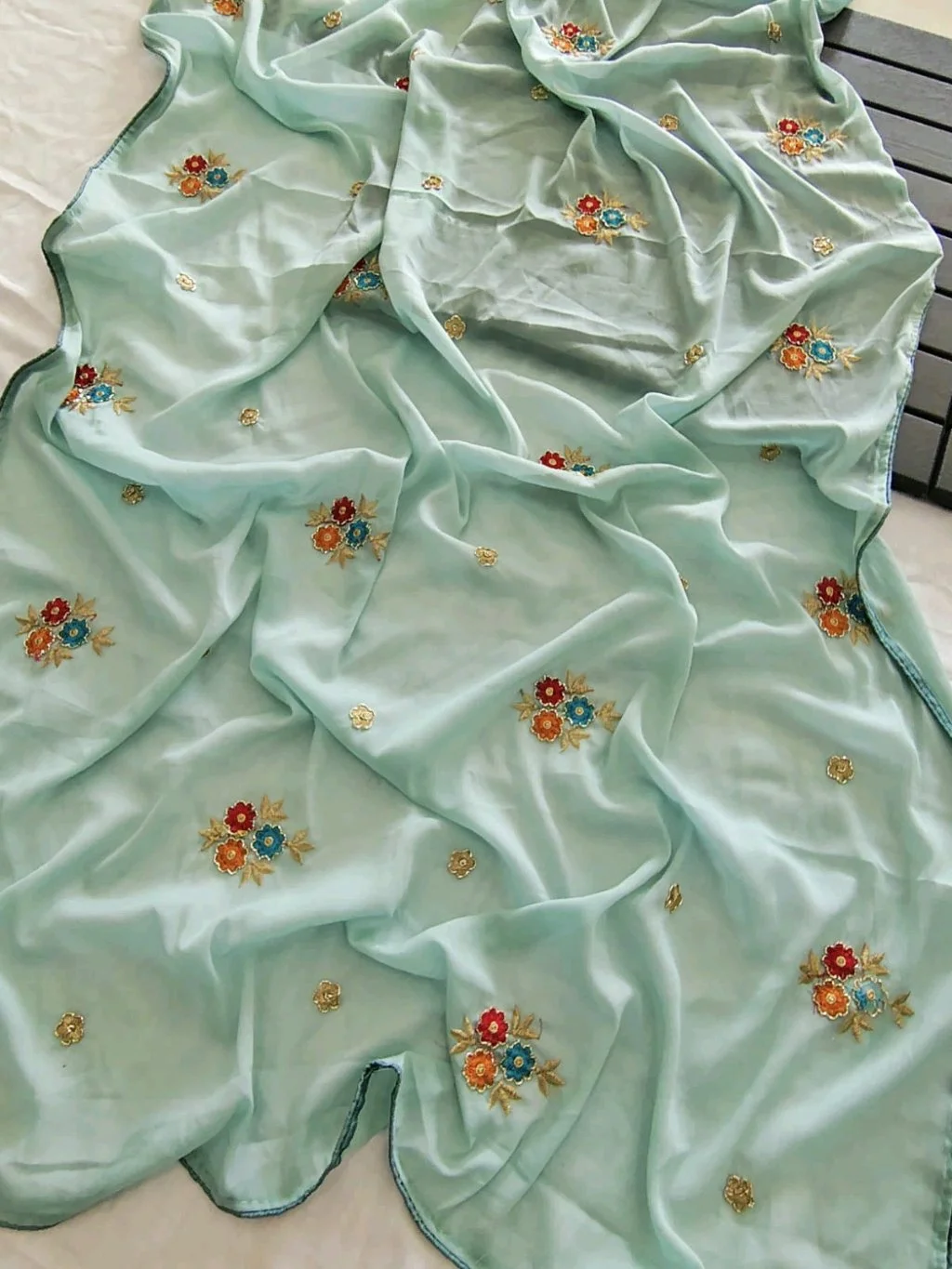 Star Georgette  Saree with Heavy Embroidered Blouse Piece 9