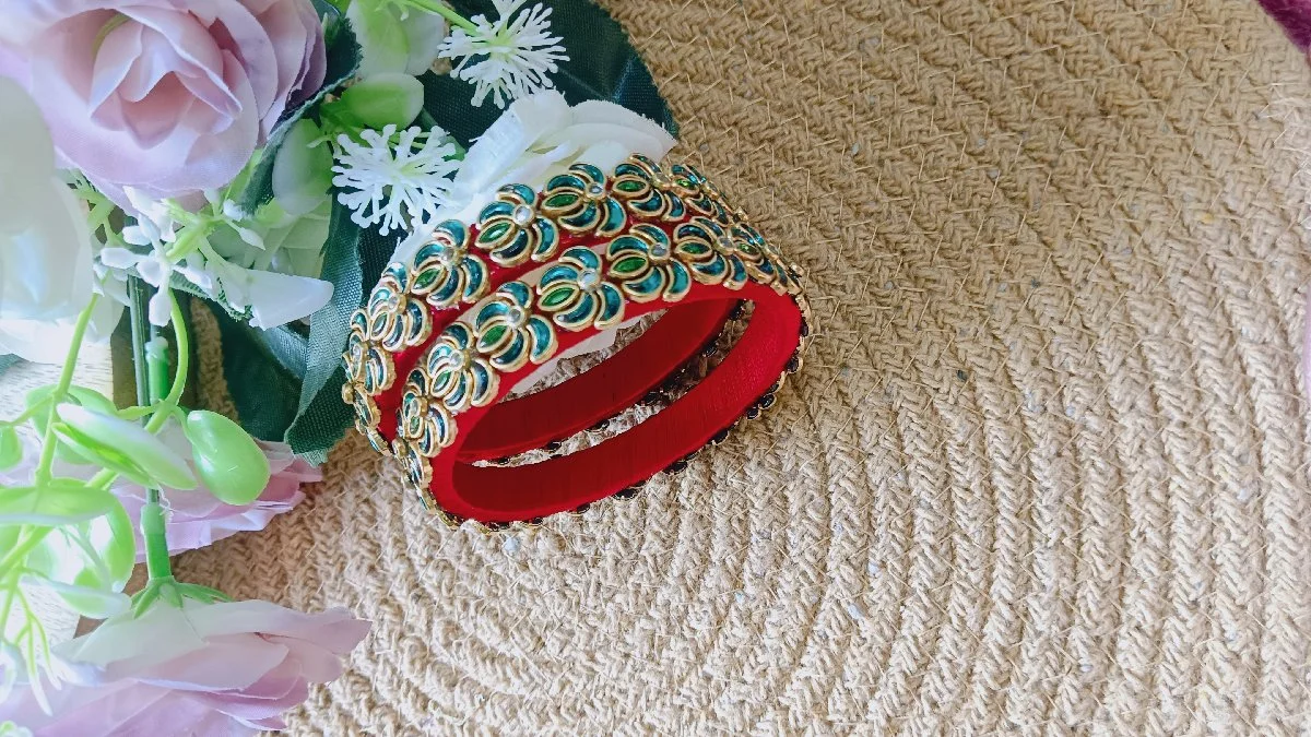 Ruby Red Peacock Blossom Silk Thread Bangles 2