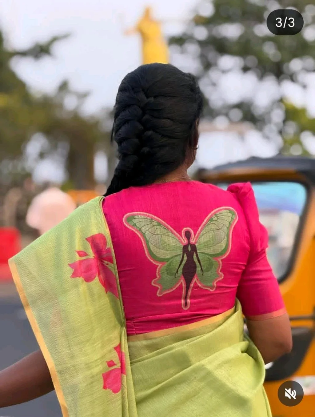 Butterfly Motif Linen Blend Saree 6