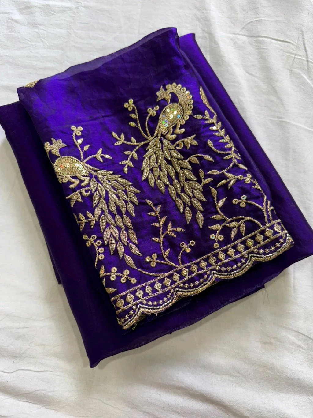 Space Sattin Saree With  Embroidered Blouse Fabric 1