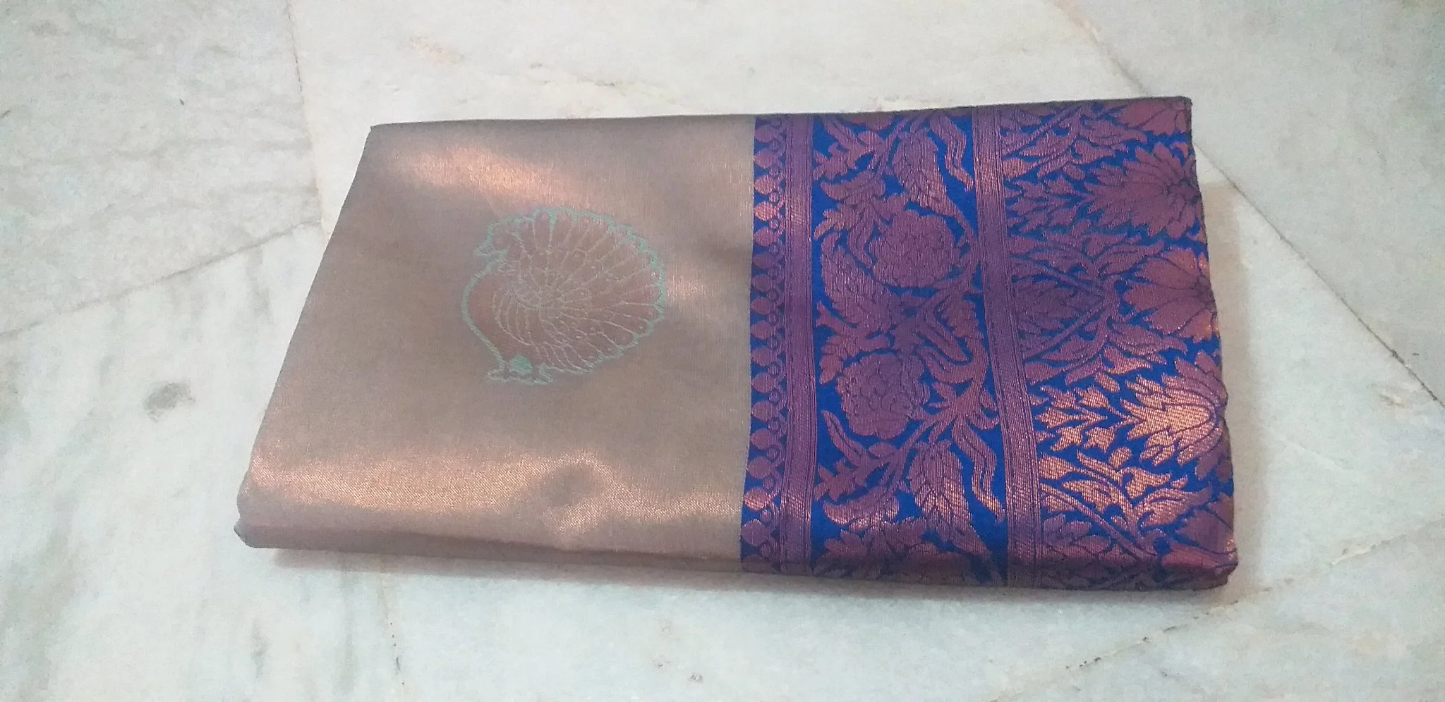 Grey and Blue Silk Saree with Peacock Zari Palluand blue color buta blouse thumbnail 3