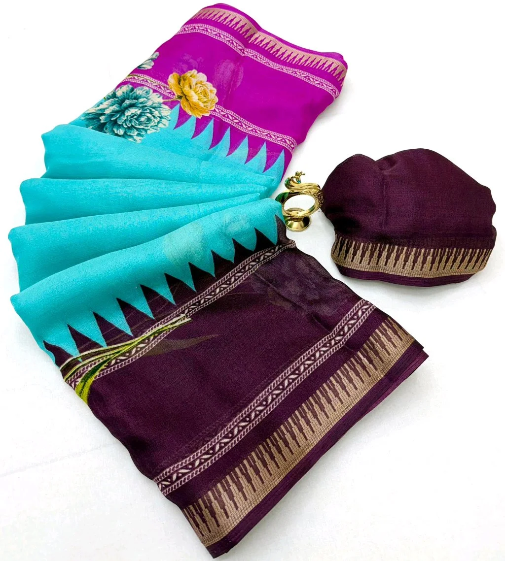 Heavy Marshmellow Blooming Colour Sarees with Contrast Blouse thumbnail 2