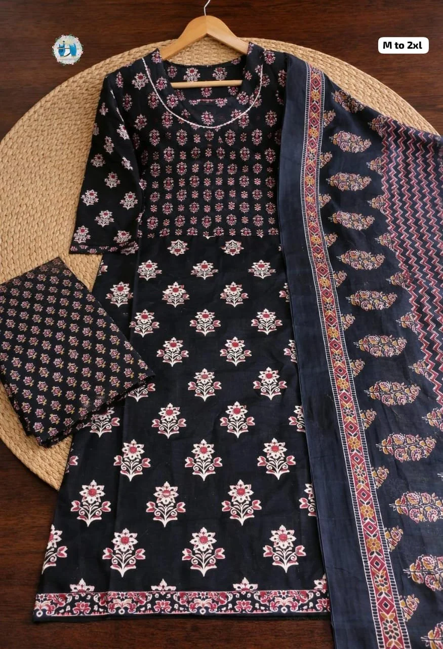 Ajrakh Print CottonStraight kurti pant set with dupattaCotton ,breathable, and beautifully traditional three piece setSize-M to 2xl Price-649+shippingReady Stock 3