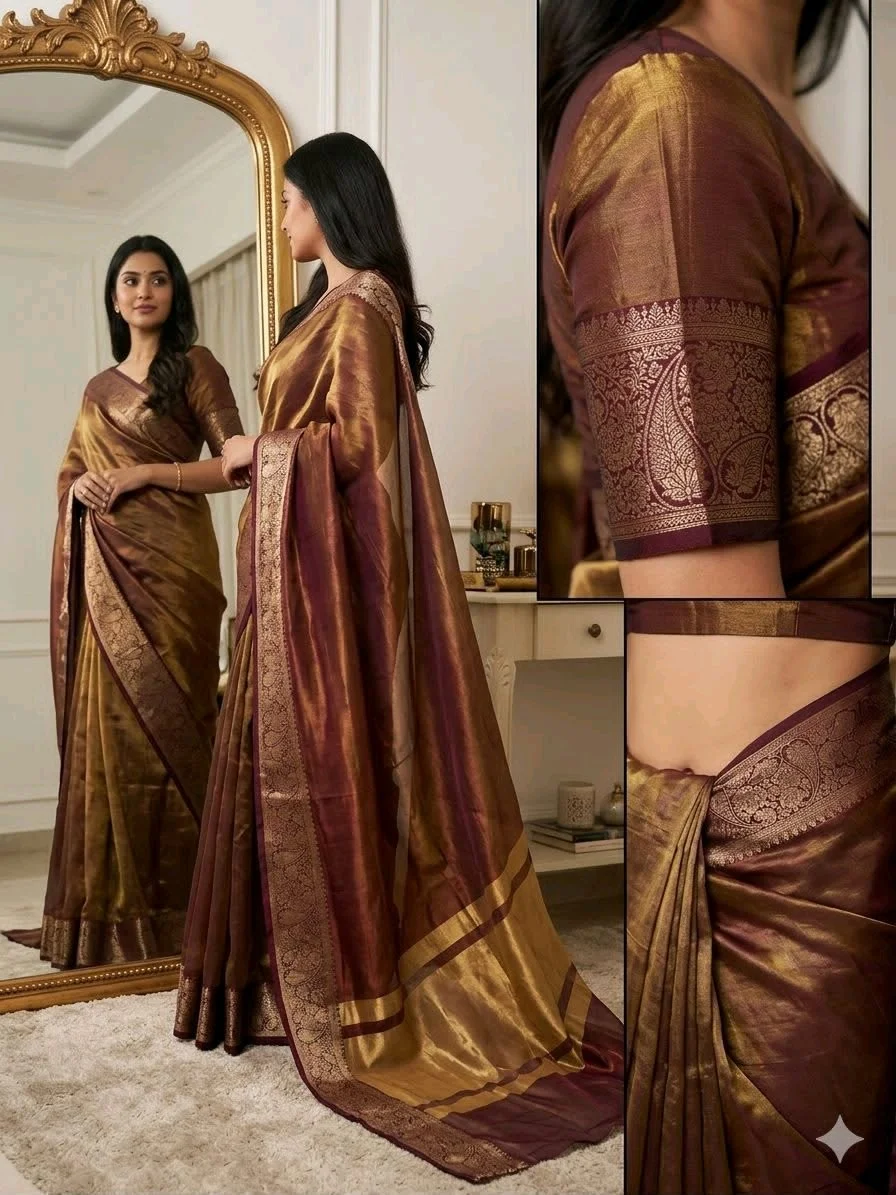 Banarasi Space Silk Saree Collection with Gold Zari Border 8