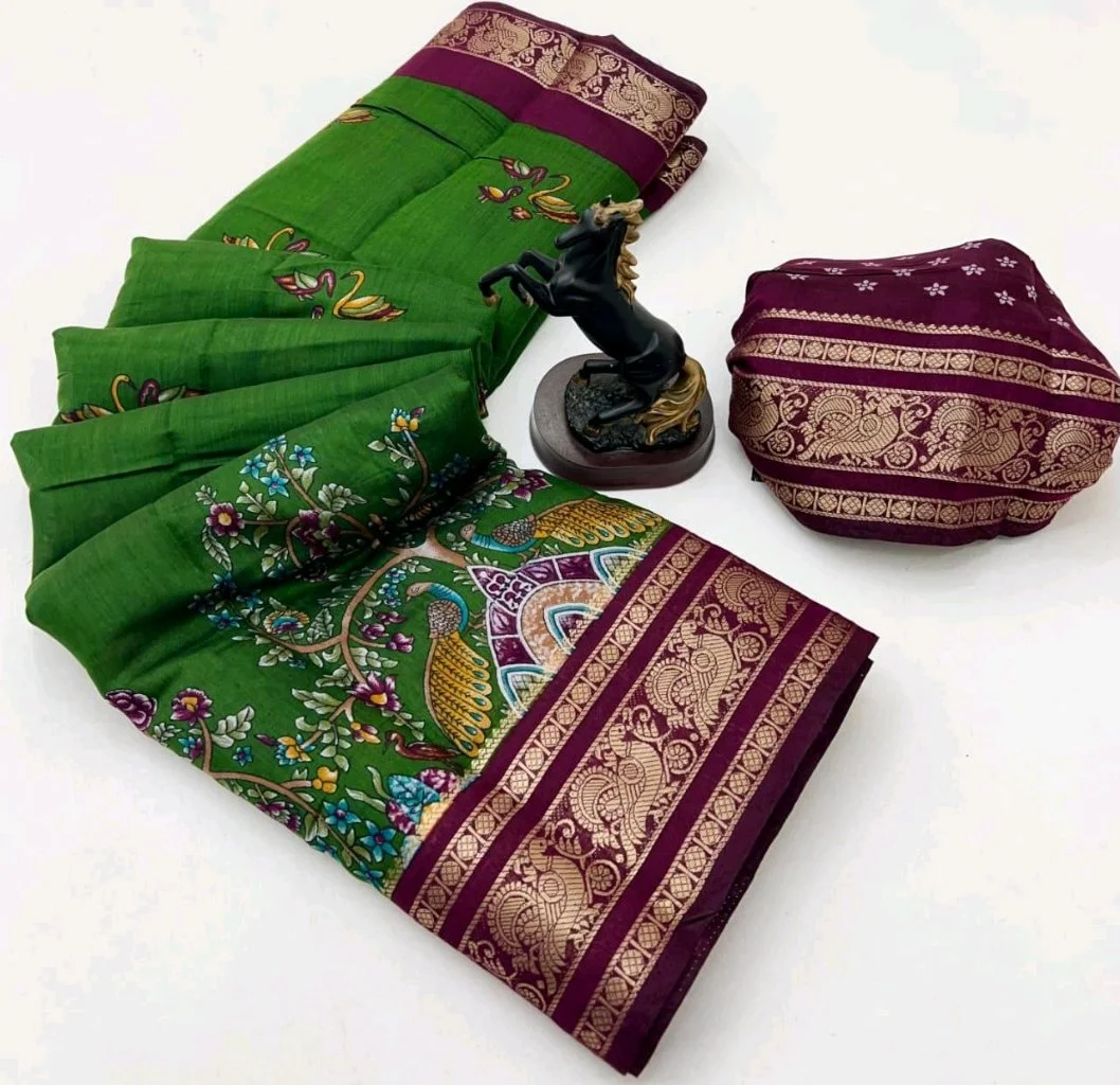 Viscose Silk Kalamkari Print Sarees thumbnail 5