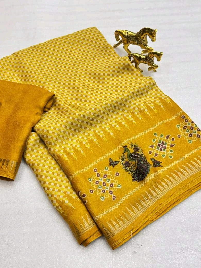 Purple Checkered Saree with Peacock and Kolam Pallu 5