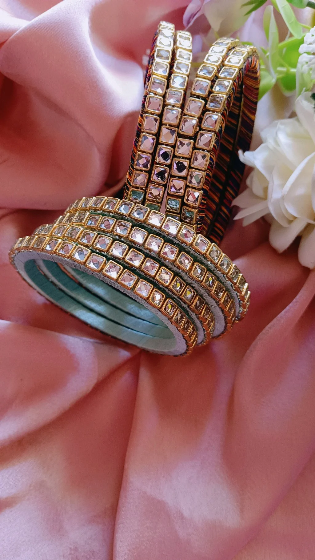 Kundan Stone Thread Wrapped Bangles thumbnail 1