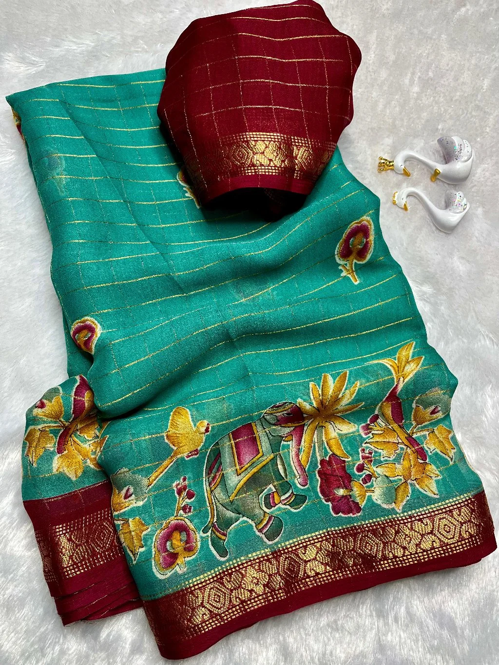 Creape Silk Traditional Saree with Elephant Motifs - Variant 5
