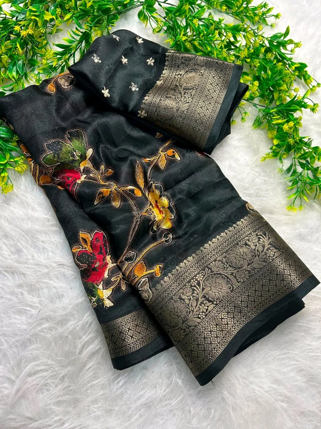 Mass Mellow  Soft Silk Saree with Colorful Folk Art Embroidery and Zari Border 5