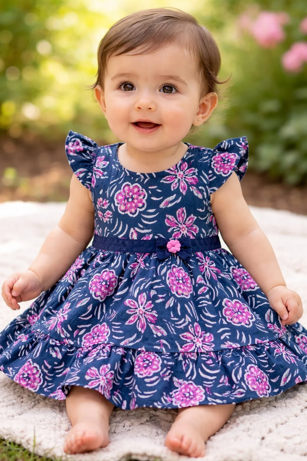 Blue Floral Block Print Cotton Fabric - Variant 2