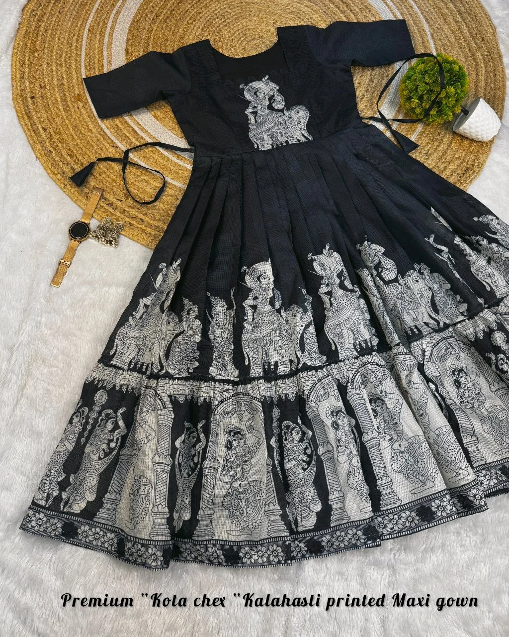 Maroon Kalamkari Print Flared Midi Dress thumbnail 10