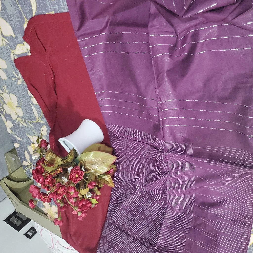 Purple Silk Blend Saree with Silver Zari Weave 1