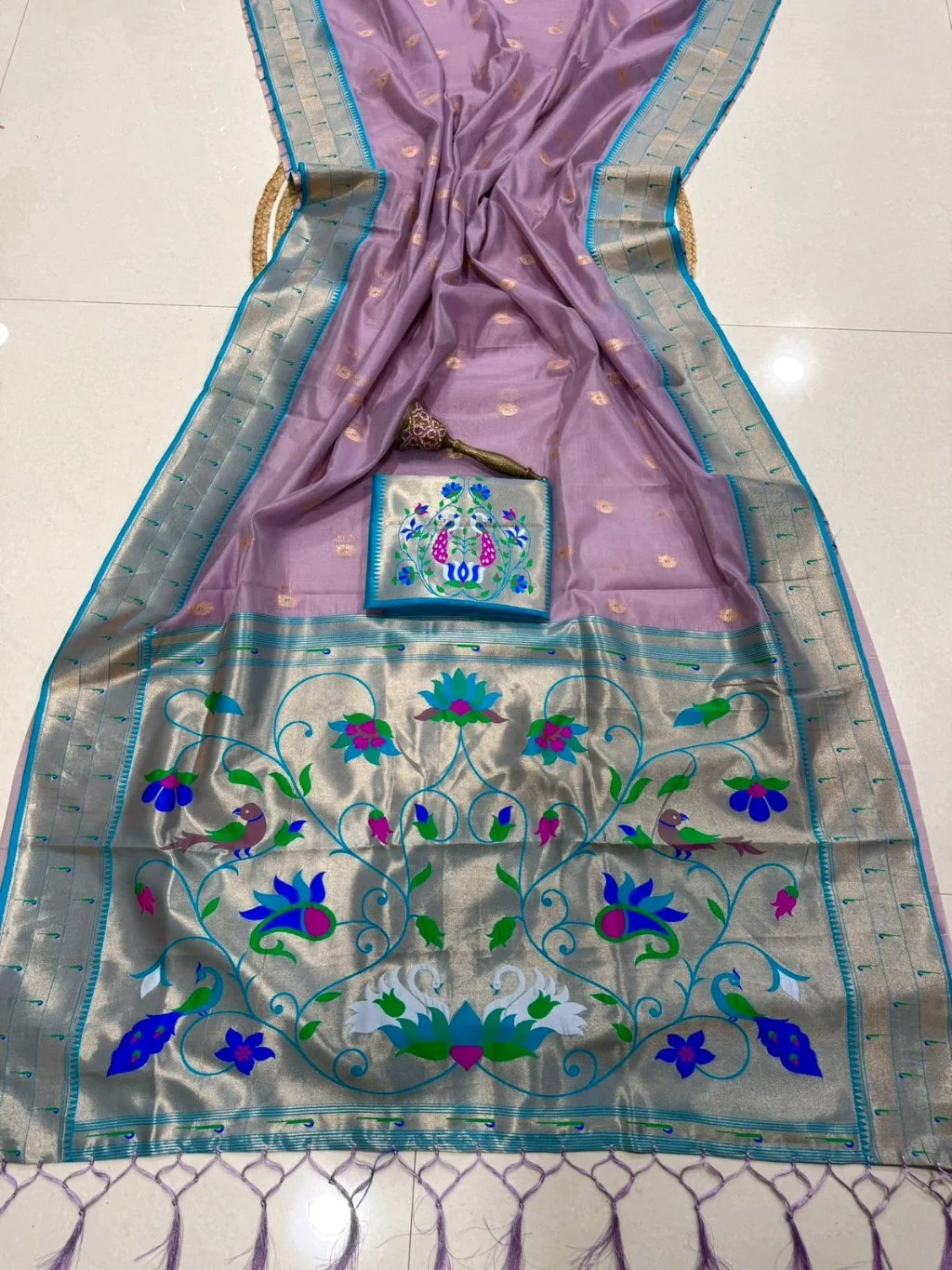 Paithani Silk Saree with Peacock and Floral Motifs thumbnail 3
