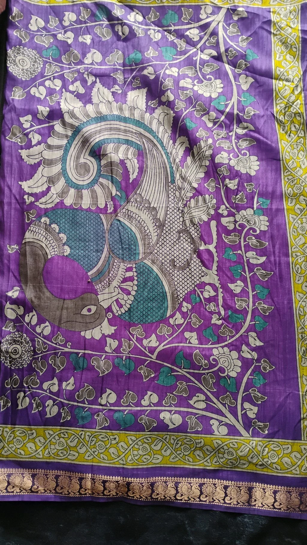 Maheshwari Silk Saree, Mehendi Green with Purple 4