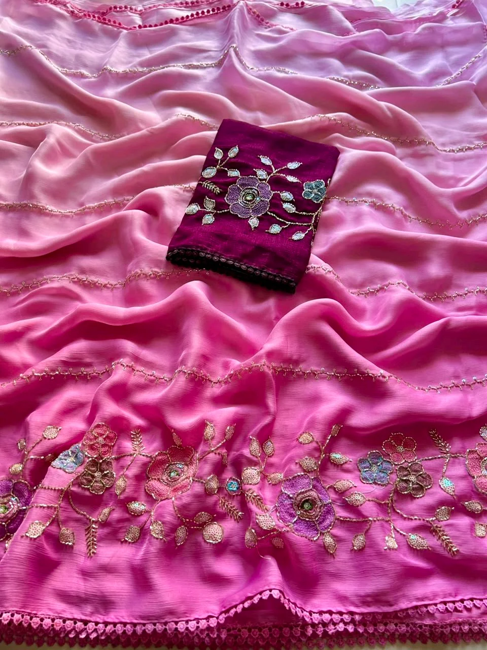 Satin Chiffon Silk Sarees thumbnail 7