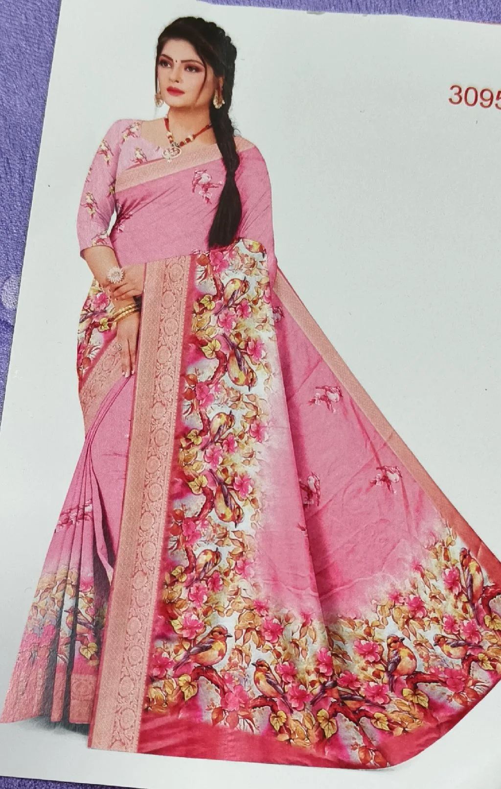 Purple Deepali Fancy Saree with Bird and Floral Print thumbnail 4