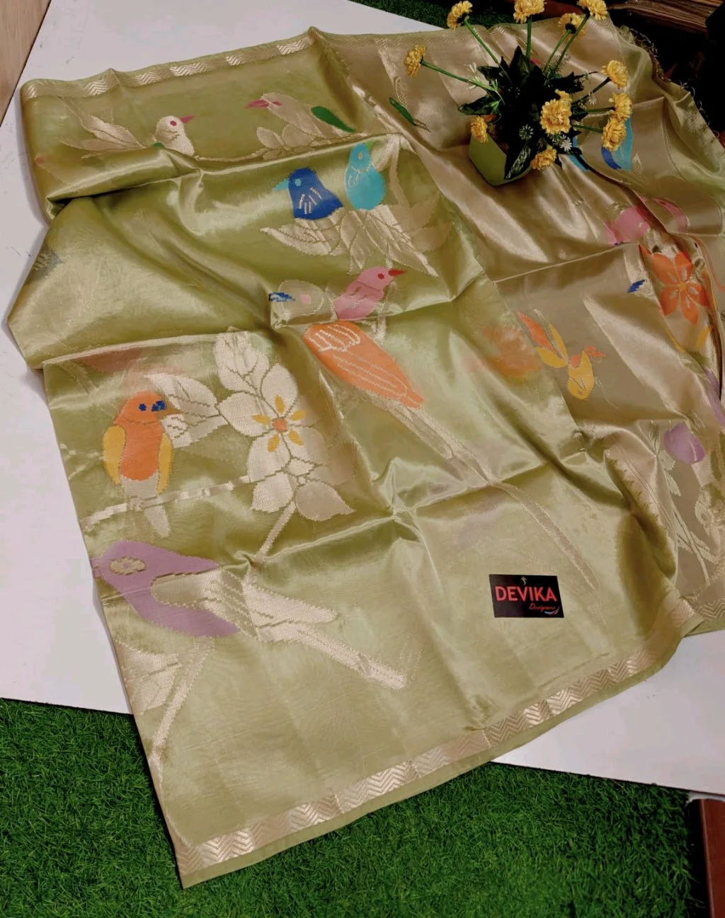 Designers Silk Blend Sarees with Woven Bird and Floral Motifs 5