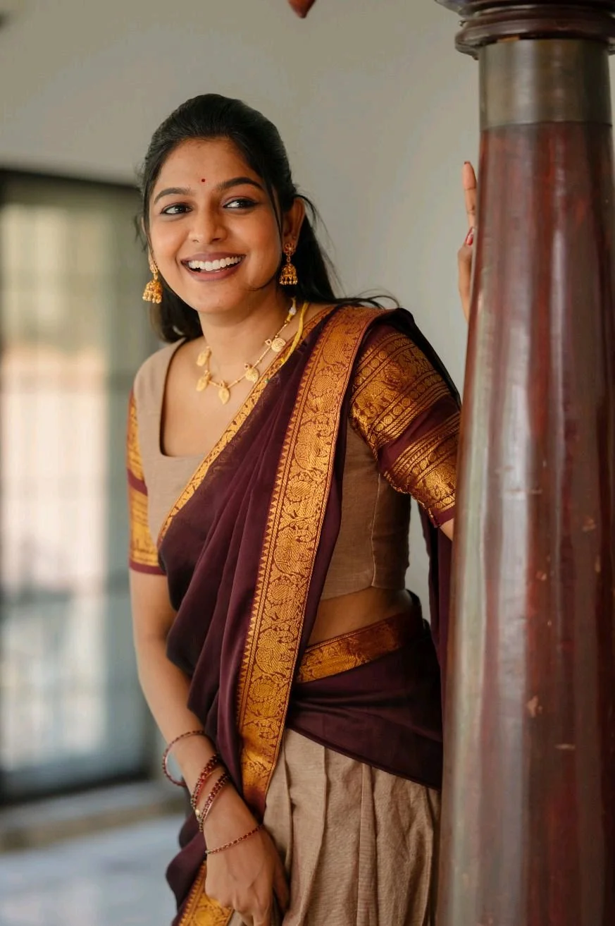 Traditional Pavadai Set with Maroon Gold Zari Border thumbnail 9