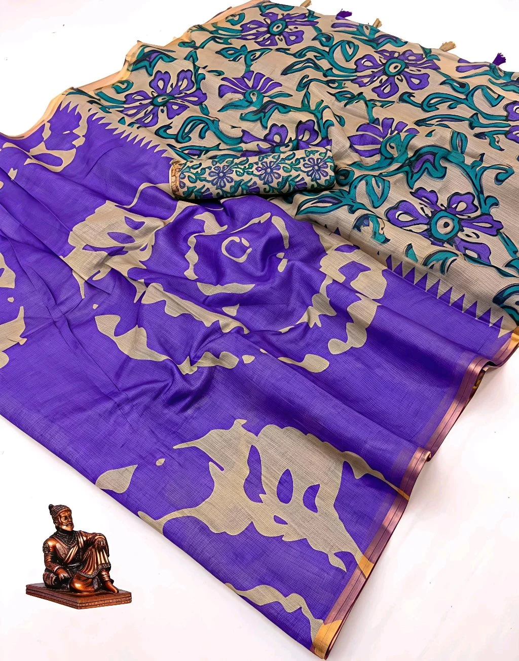 Shibori Kalamkari Print Viscose Silk Saree thumbnail 2