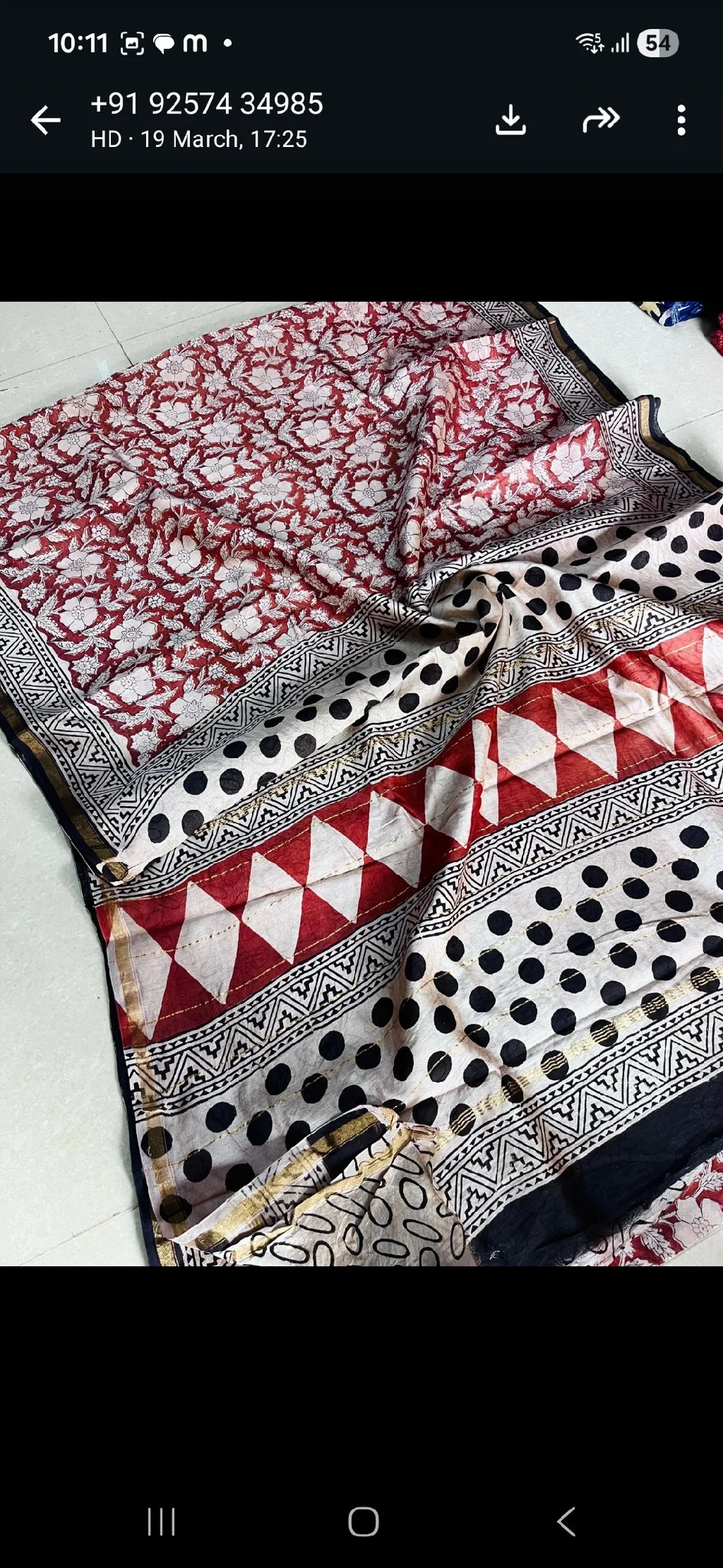 Red and White Block Print Chenderi Saree