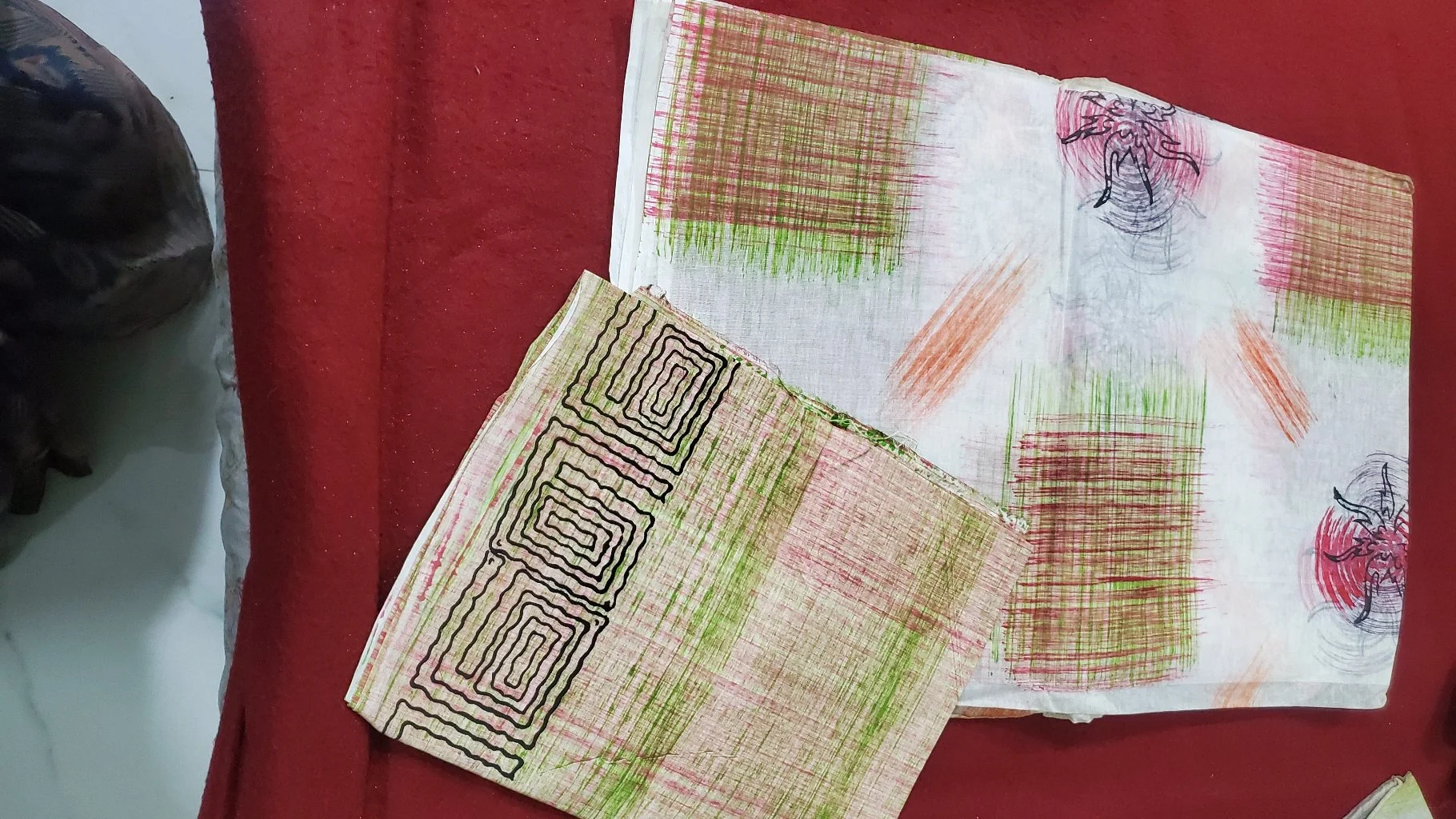 White Abstract Brush Paint Print  Organdi Saree