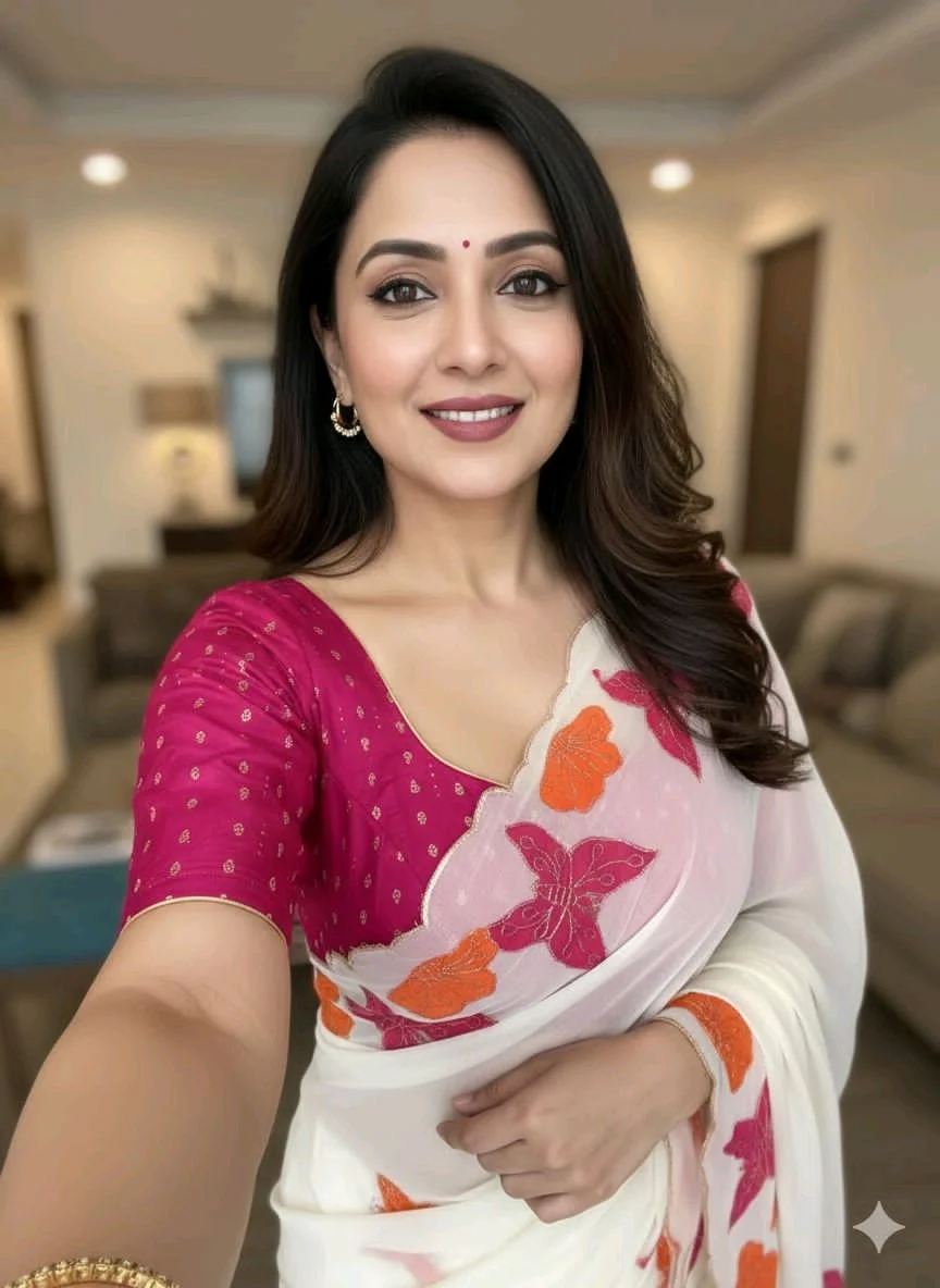 Star Georgett Saree with Butterfly Applique 4