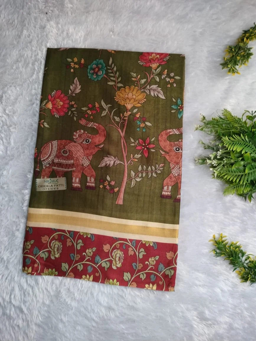 Nirjara Chirala Pattu Saree with Elephant and Floral Print