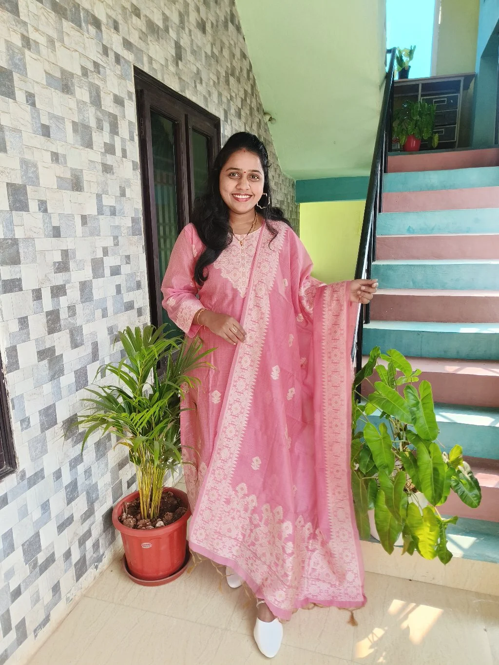 Pink Embroidered Kurta Set with Dupatta 1