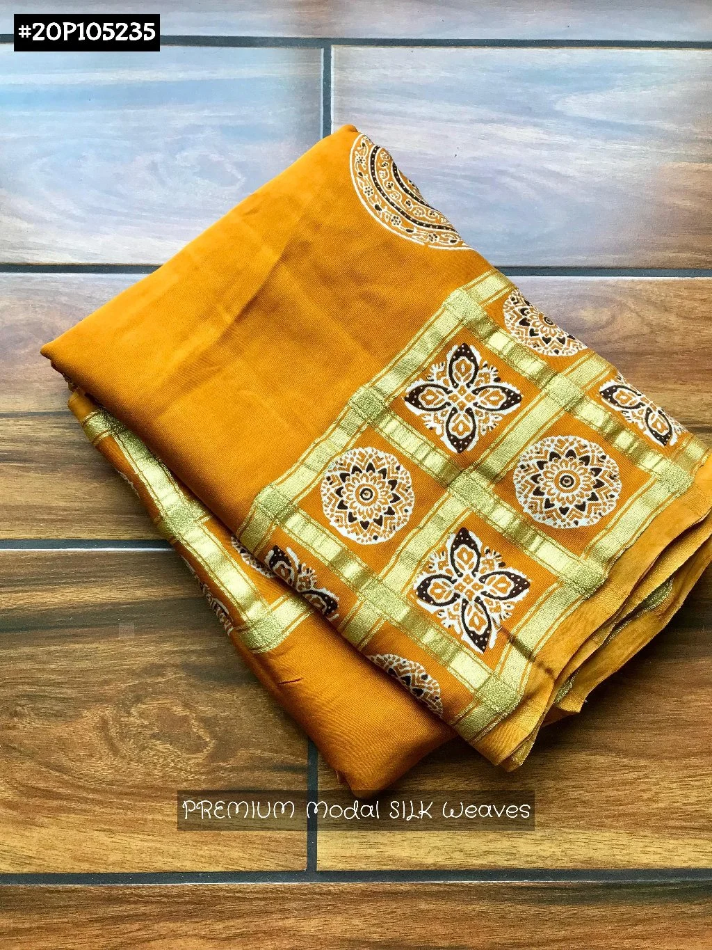 Mustard Premium Modal Silk Saree with Woven Pattern Border