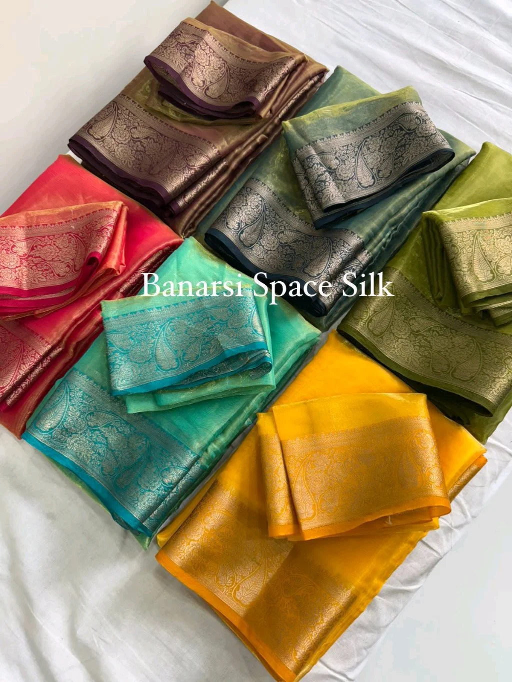 Banarasi Space Silk Saree Collection with Gold Zari Border 1