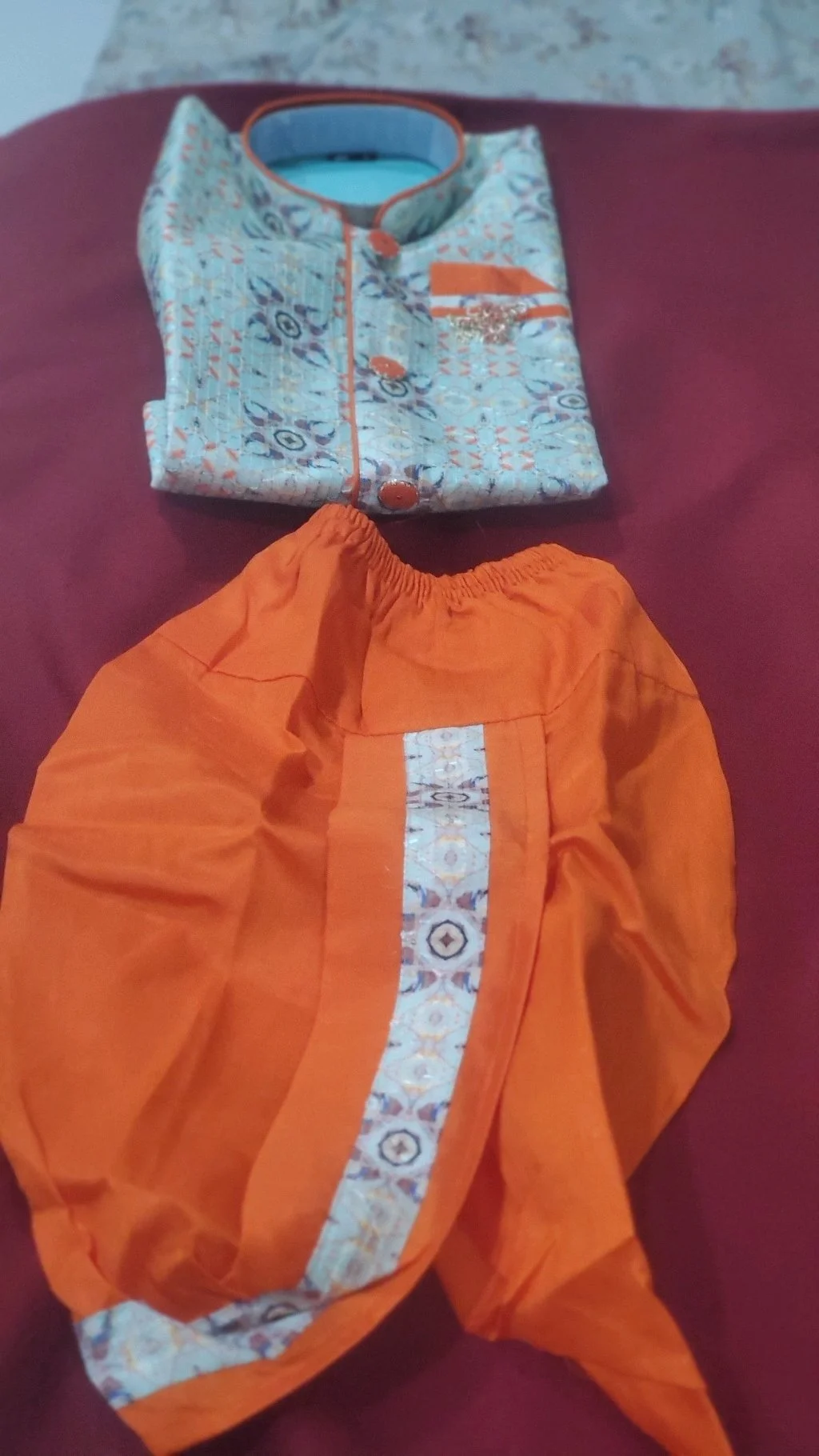 Light Vasaline green and పీచ్ Colour Kids Traditional Dhoti Set thumbnail 3