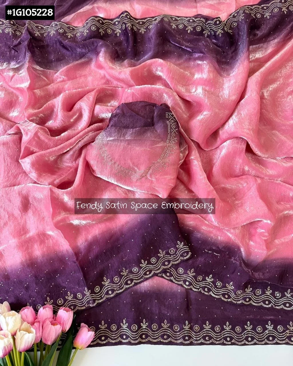 Fendy Satin Ombre Saree with Space Embroidery thumbnail 1