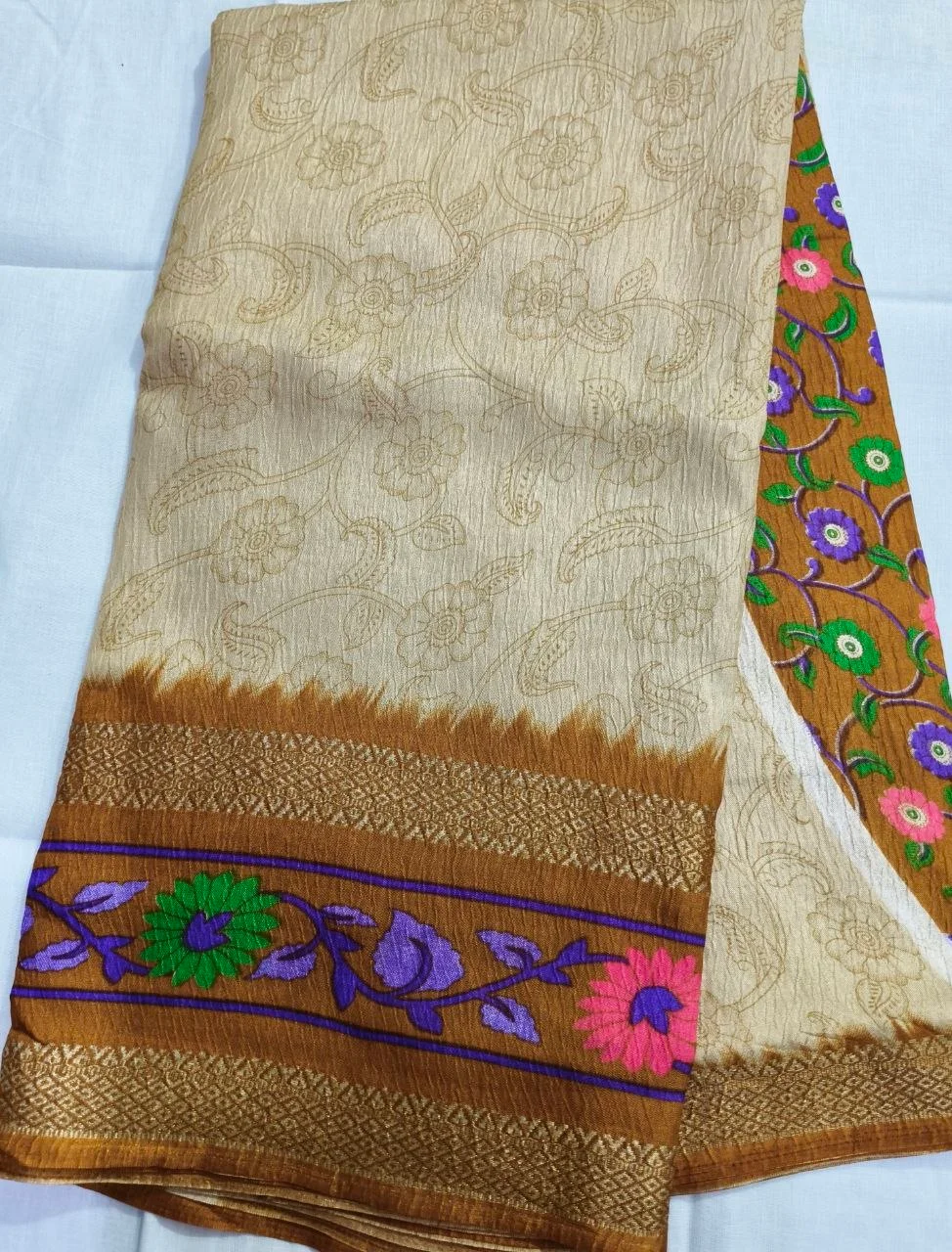 Dual Tone Blue Floral Saree with Zari Border 2