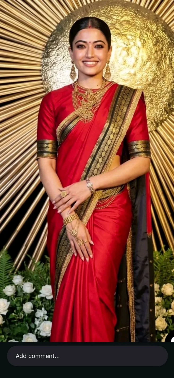 Semi Crepe Red Silk Saree with Black and Gold Zari Border thumbnail 1