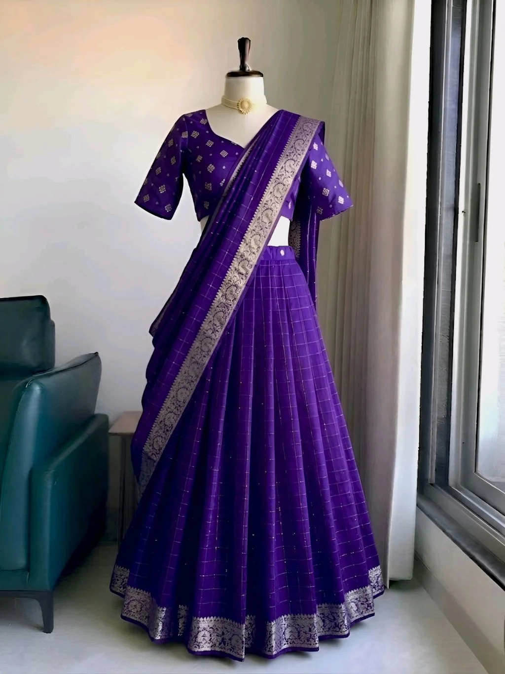 Pure Vintage Viscose Zari Woven Lehenga Choli Set thumbnail 3