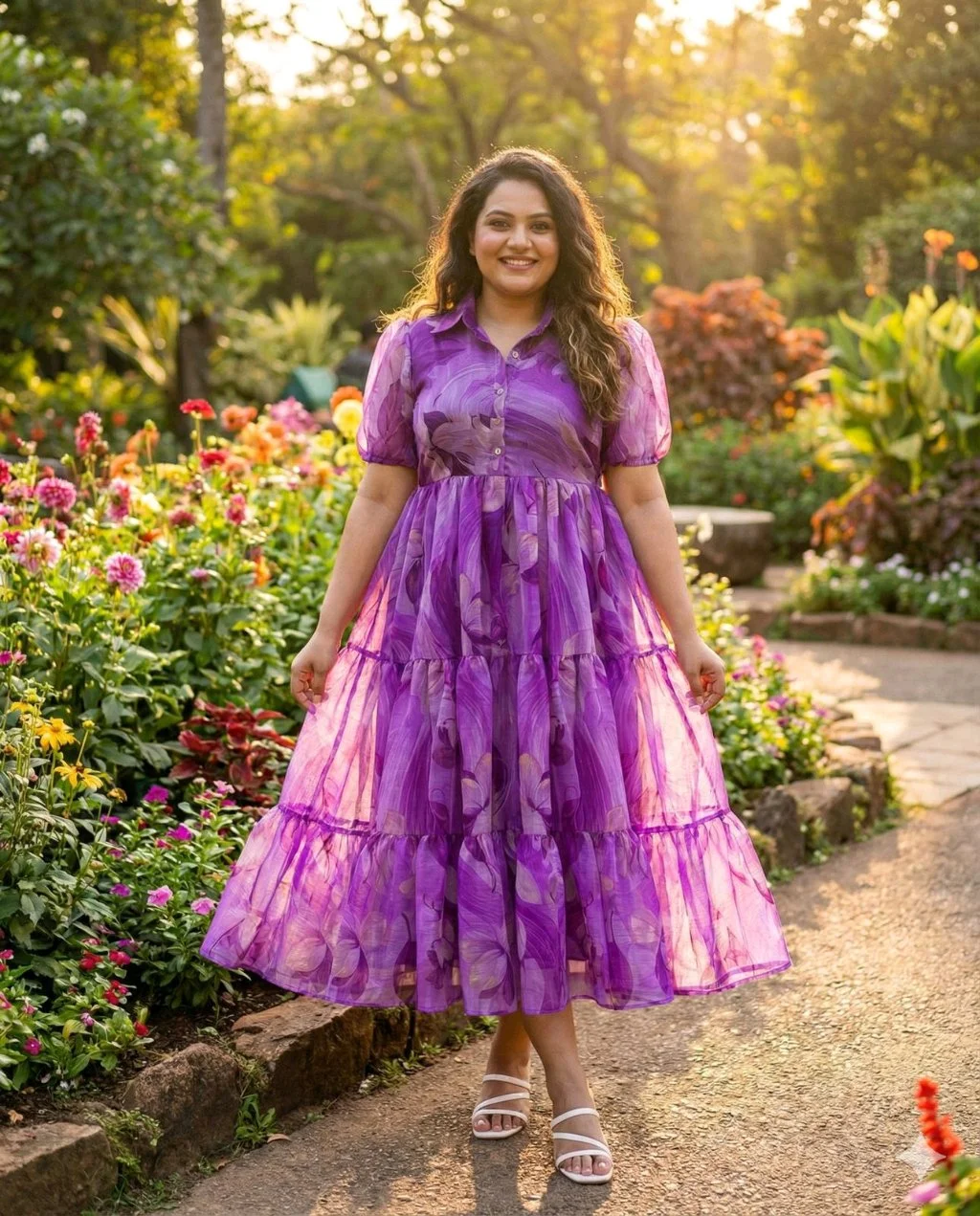 Leaf Print Tiered Midi Dress 9