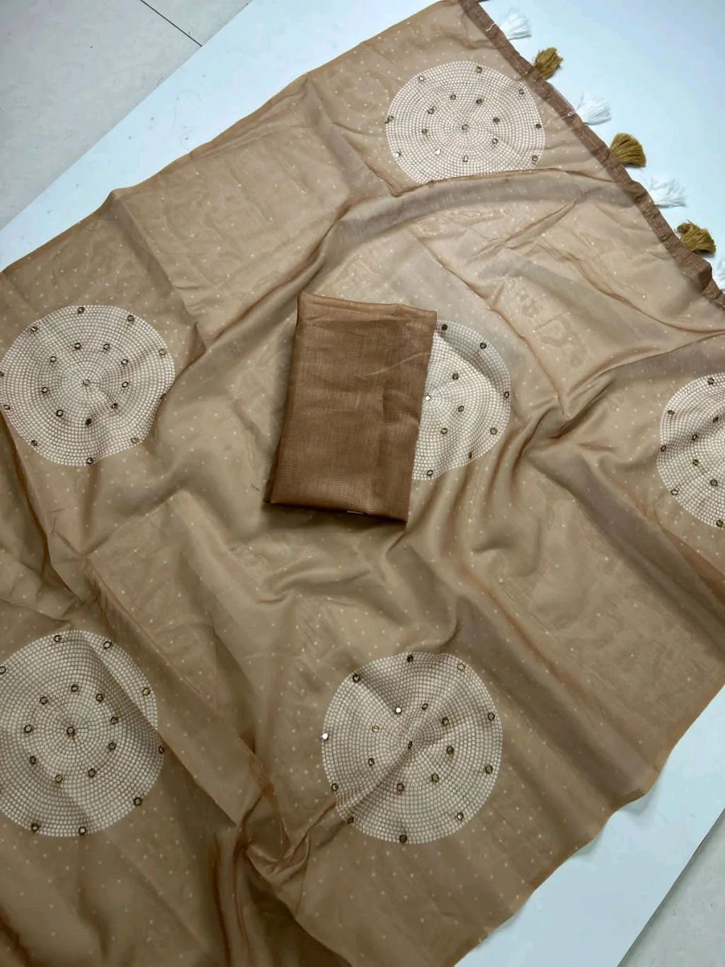 Soft Cotton Fabric Set with Pearl Mirror Work thumbnail 5