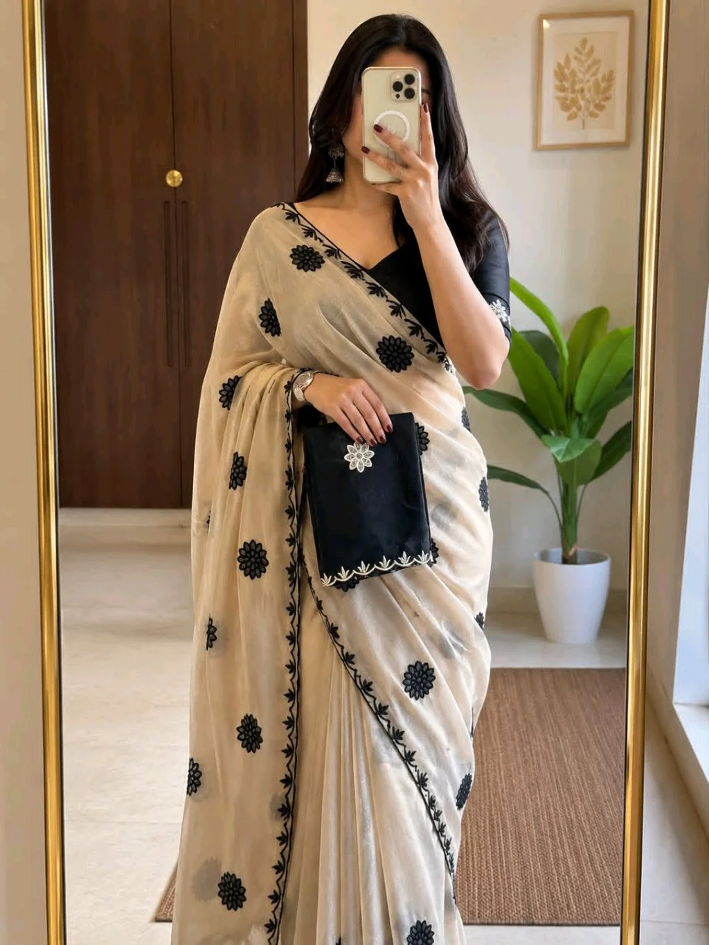 Multi Embroidered Saree with Scalloped Border thumbnail 5
