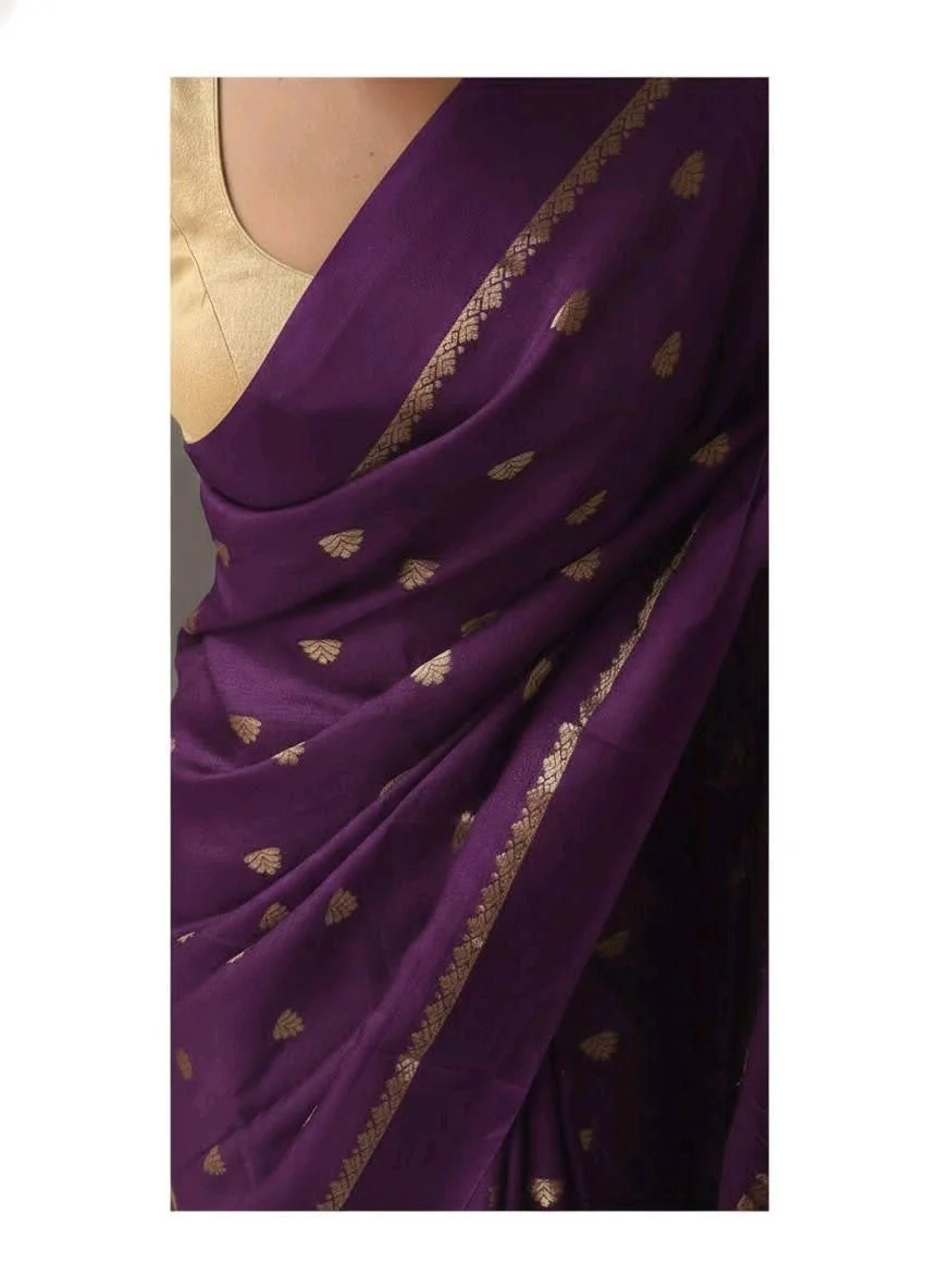 Viscose Saree with Gold Zari Motifs and Border 2